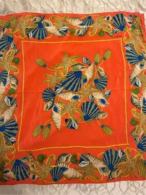 Talbots Coral Seashell Print Silk Scarf